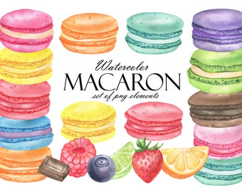Clipart aquarel macarons, Frans dessert, png (digitale download)