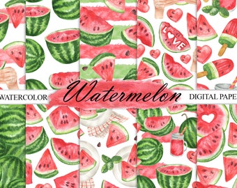 Watercolor Watermelon Digital Paper, Watermelon Seamless Pattern, Summer Digital Paper, Watermelon Print Scrapbook JPG 12