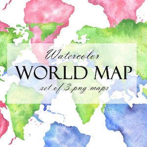 Imágenes prediseñadas del mapa del mundo de la acuarela, imágenes prediseñadas de los continentes de la acuarela, mapas del mundo rosa, verde y azul, cartel del mapa del mundo imprimible, PNG 273
