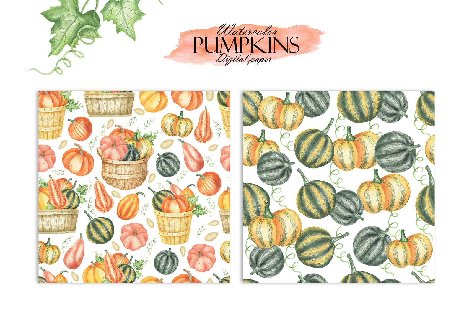Watercolor Pumpkin Digital Paper Pumpkins Seamless Pattern - Etsy