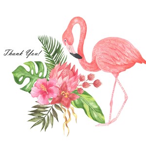 Flamingo Clipart, Watercolor Tropical Pink Flowers and Leaves Clip Art ...