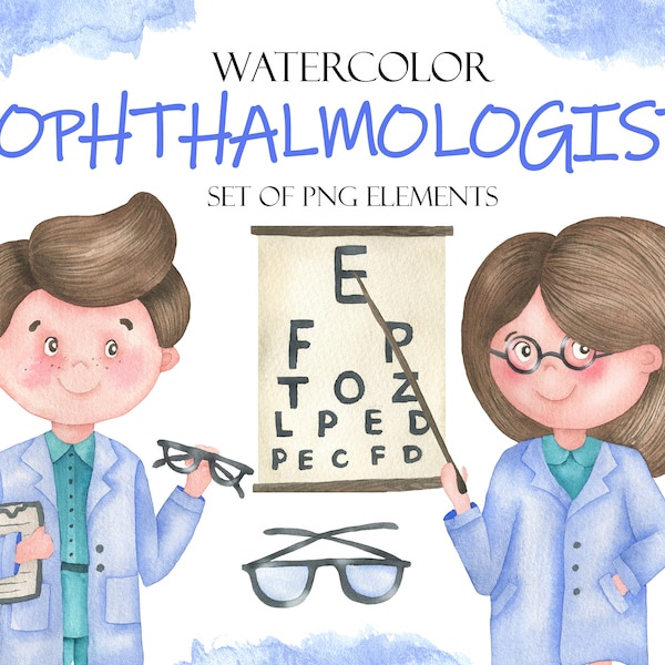 Watercolor Ophthalmologist Clipart, Eye Doctors, Ophthalmology Clip Art, Optical Print, Profession, PNG 294