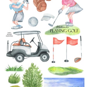 Watercolor Golf Clip Art, Golfer Clipart, Golf Club, Sports Clipart, Golf Car, Summer Outdoors Activities, PNG 245 image 2