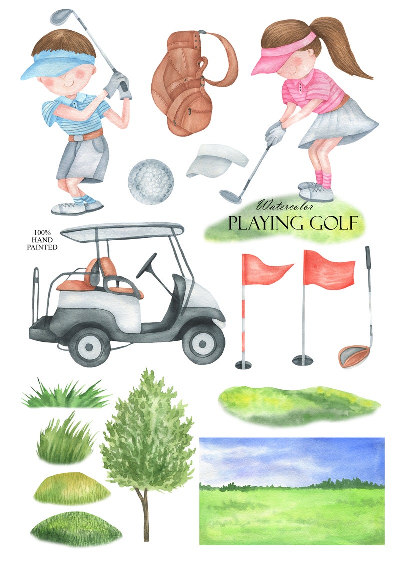 Watercolor Golf Clip Art, Golfer Clipart, Golf Club, Sports Clipart, Golf Car, Summer Outdoors Activities, PNG 245 image 2