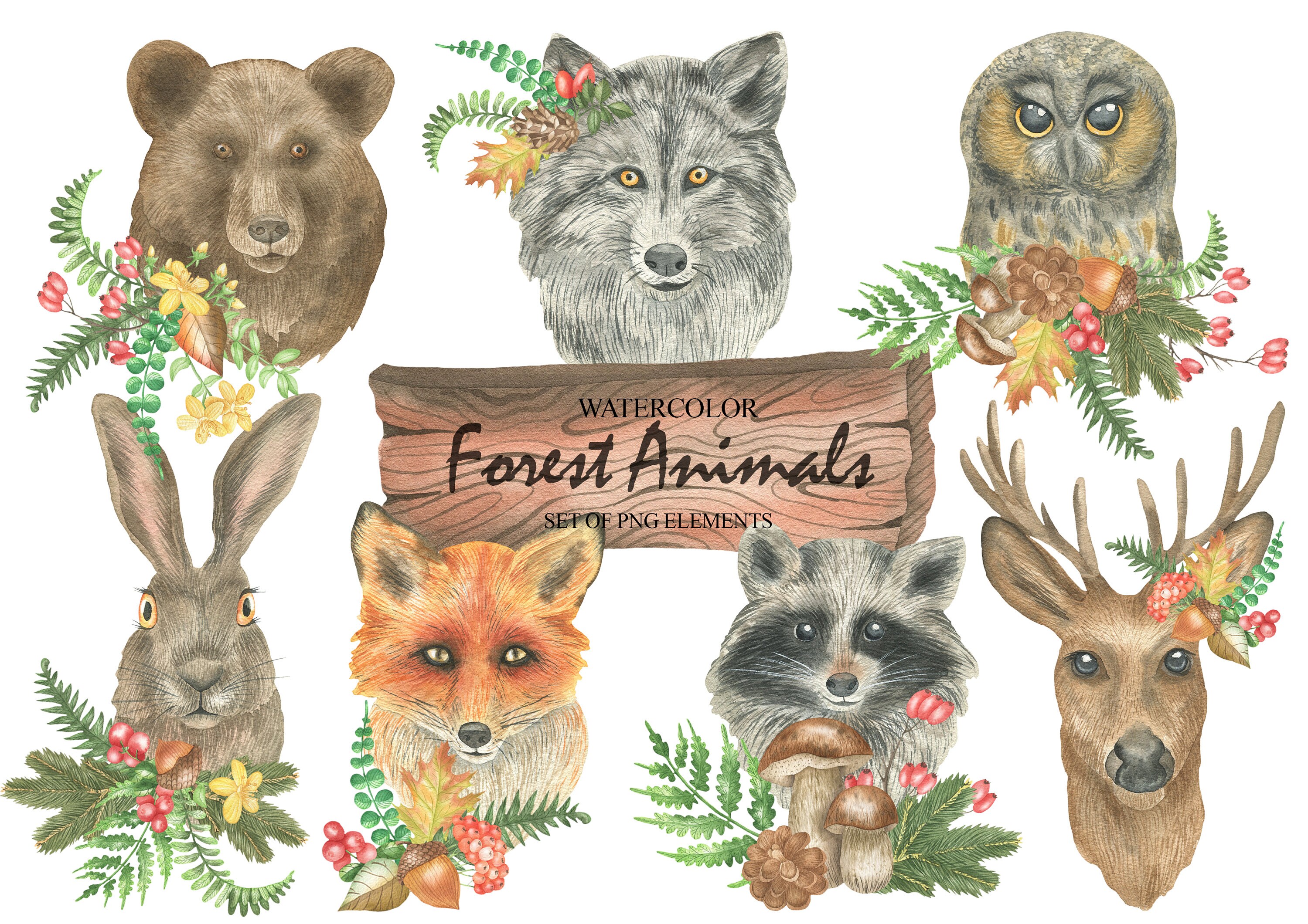 Watercolor Woodland Animals Clipart Nursery Art Wall Decor - Etsy Watercolor Woodland Animals Clipart Nursery Art Wall Decor - Etsy