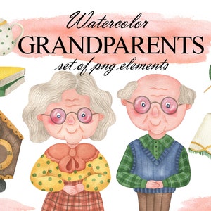 Clipart dell'acquerello dei nonni, ClipArt di nonno e nonna, Set della casa di Gandma, Festa dei nonni, Nonno, Arte della nonna, PNG 316