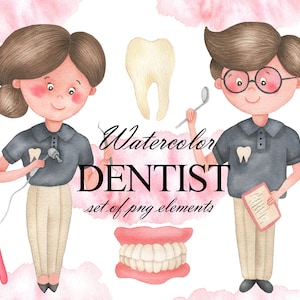 Imágenes Prediseñadas de dentista de acuarela, imágenes prediseñadas de instrumentos dentales, imágenes prediseñadas de médico, personajes dentistas masculinos femeninos, imágenes prediseñadas de dientes, profesión PNG 314