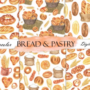 Pane acquerello e carta digitale da forno, sfondo cottura, pacchetto carta da pane, carta digitale da forno, carta scrapbooking JPG 15