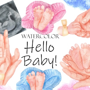 Aquarell Neugeborenen Clipart, Baby Fuß und Hand Clip Art, Mutter und Vater Hände, Mutterschaft, Kindergarten Kinder Clipart, Geburtstag PNG 296