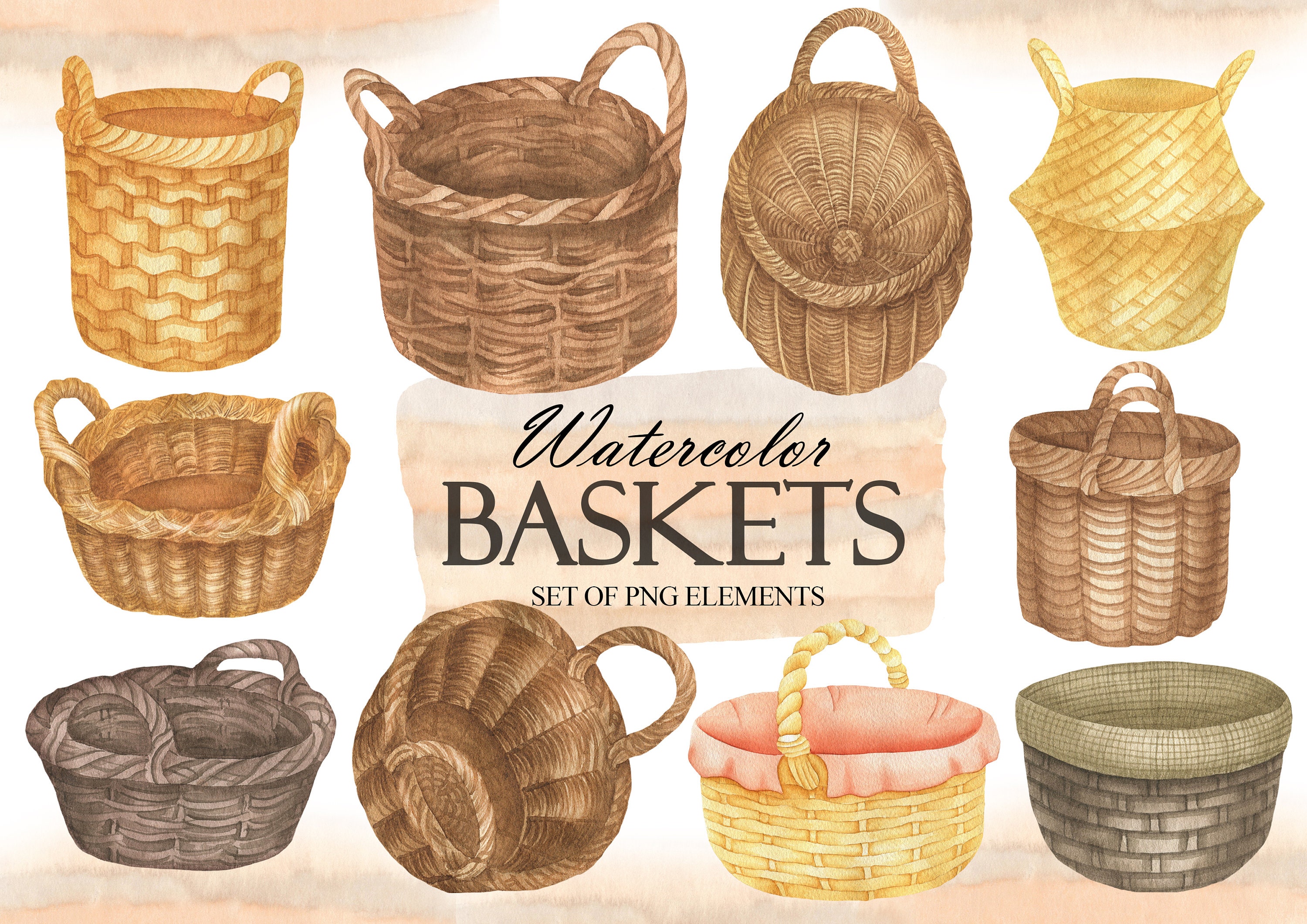 Watercolor Baskets Clipart, Wicker Basket Clip Art, Instant Download,  Digital Clipart PNG 180 -  Canada