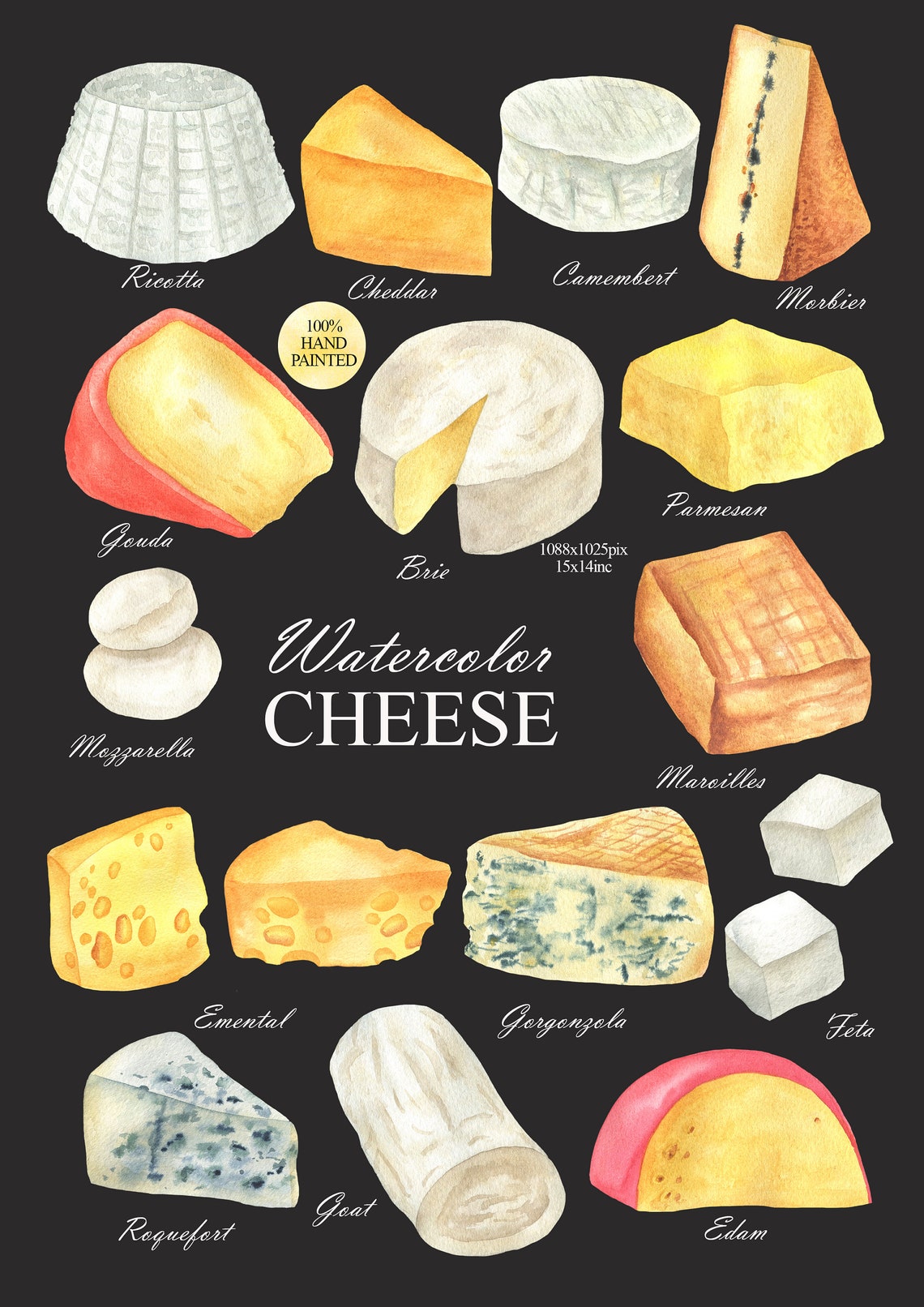 Watercolor Cheese Clipart, Types of Cheeses, Cheese Clip Art ...