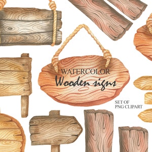 Acuarela madera signo Clipart, rustic sign Slice Clip Art, bordes de madera, pintado a mano PNG Wood Frame Graphics PNG 95