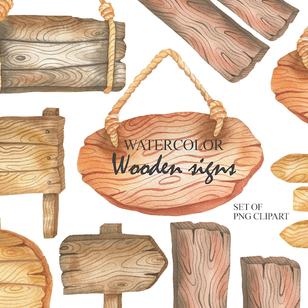 Watercolor Wood Sign Clipart, Rustic Sign Slice Clip Art, Wooden Borders, Hand Painted PNG Wood Frame Graphics PNG 95