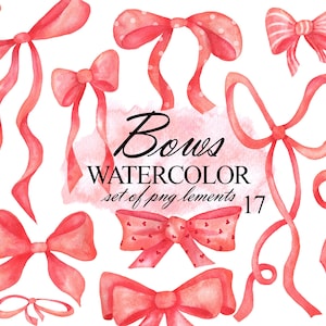 Clipart fiocco rosso acquerello, set di clipart nastro, collezione fiocchi, fiocchi dipinti a mano, illustrazioni di compleanno, fiocco matrimonio, PNG 383