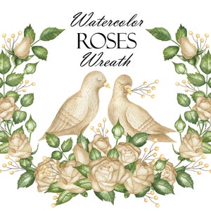 Frühling Clipart, Rosen Clipart, Taube png, Hochzeit Kranz Clipart, Einladungsdruck, Vogel Clipart, Friedenstaube