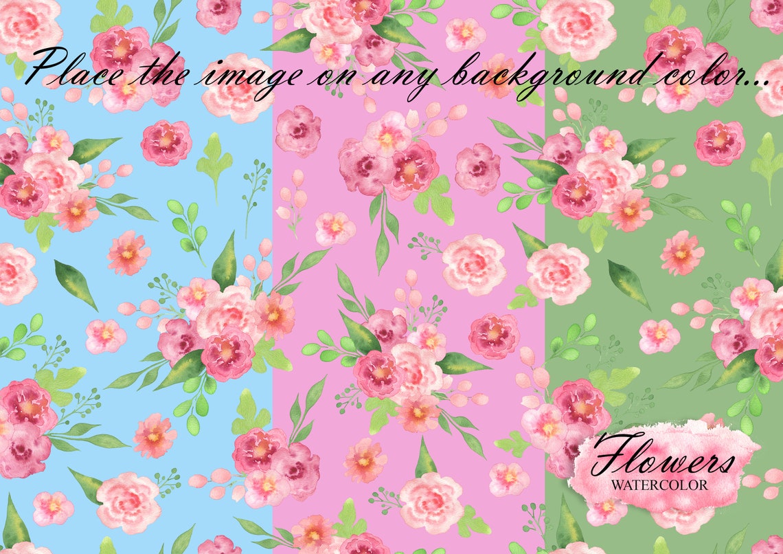 Flower Digital Paper Pack, Watercolor Seamless Patterns of Flowers ...