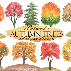 Imágenes prediseñadas de acuarela de árbol de otoño, imágenes prediseñadas de paisaje de árboles de bosque de otoño, naturaleza, imágenes prediseñadas de bosque, conjunto de scrapbooking PNG 191