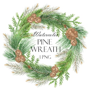 Couronne de pin aquarelle Clip Art, cadre de branches de pin, couronne de verdure de Noël, fabrication de cartes de vacances PNG 16