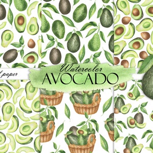 Aquarell Avocado Digitales Papier, Avocado Muster, Sommer Digitales Papier, Avocado-Druck Sammelalbum JPG 18