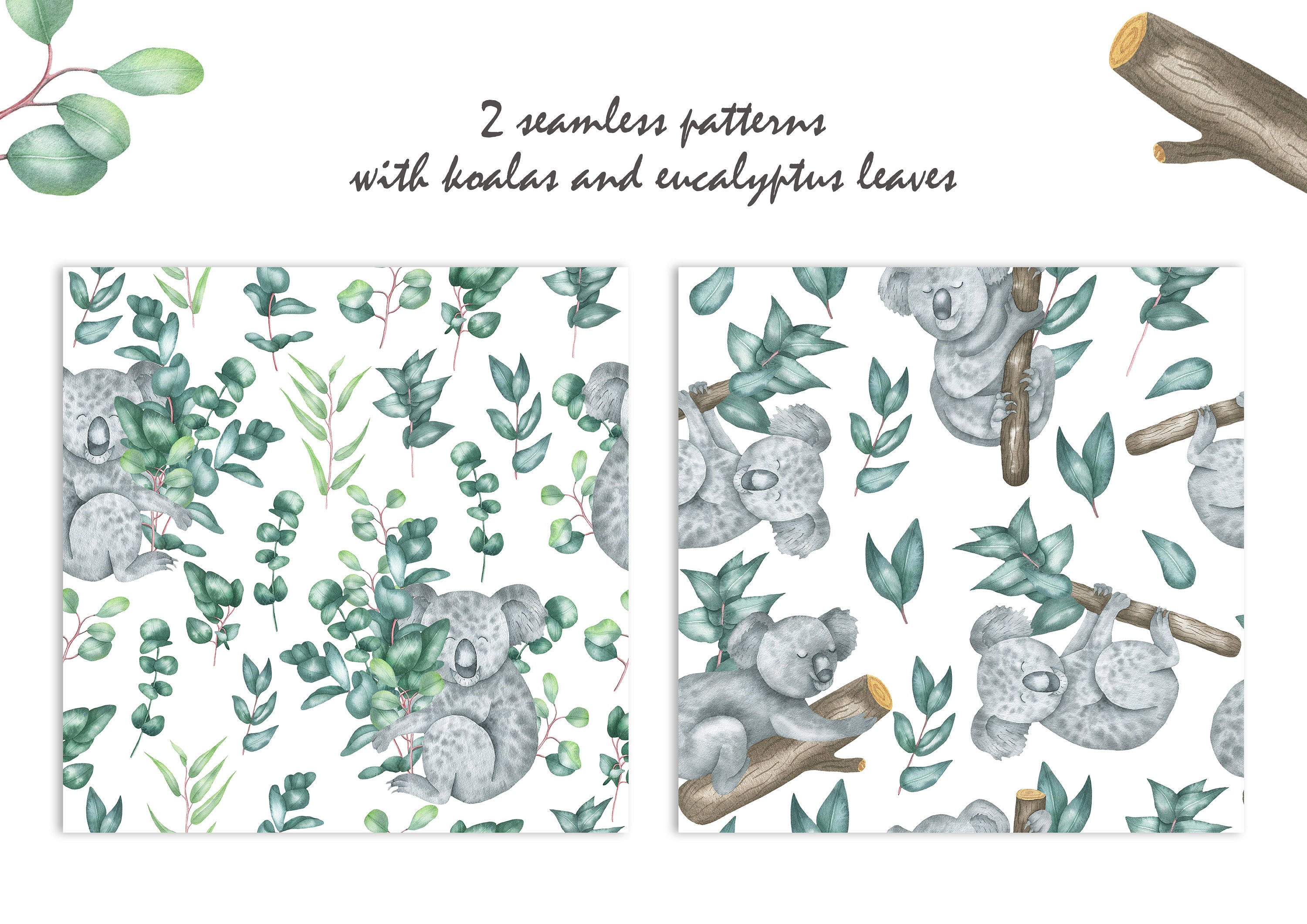Watercolor Koalas and Eucalyptus Animals Clipart Baby Bear - Etsy