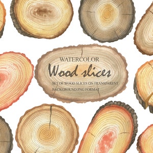 Watercolor Wood Slice Clipart, Rustic Wedding PNG (Digital Download)