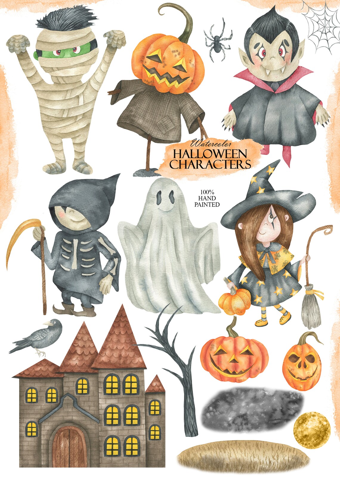 Aquarell Halloween Figuren Clipart Halloween Zombie Hexe - Etsy.de