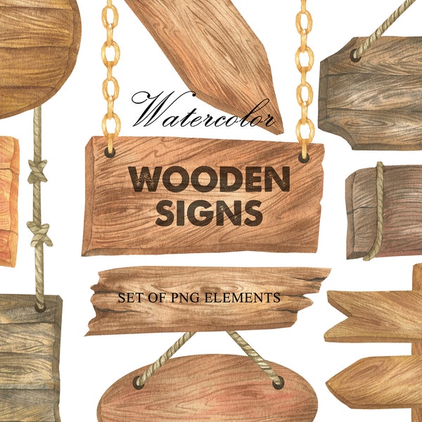 Wood Sign Watercolor Clipart, Rustic Sign Slice Clip Art, Wooden Borders, Wood Frame Graphics, Hand Painted PNG 144