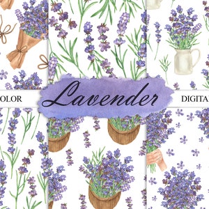 Watercolor Lavender Digital Paper, Lavender Seamless Pattern, Purple Flower Paper, Summer Digital Paper, Lavender Print Scrapbook JPG 19