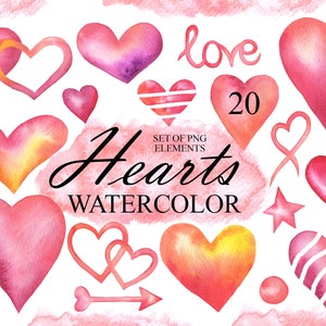 Aquarel harten clipart, hart downloaden, aquarel harten, Valentijnsdag, rode en roze harten, liefde clipart, bruiloft illustraties, PNG 318