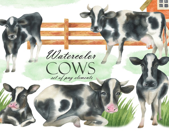 Watercolor Cow Clipart, Farm Animal PNG (digital Download) - Etsy