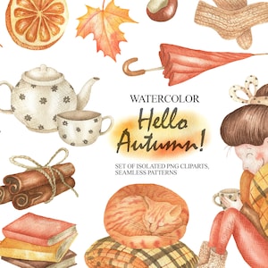 Clipart autunnale dell'acquerello, set di clipart autunnali, illustrazione autunnale, elementi autunnali, carta digitale, download istantaneo PNG 48