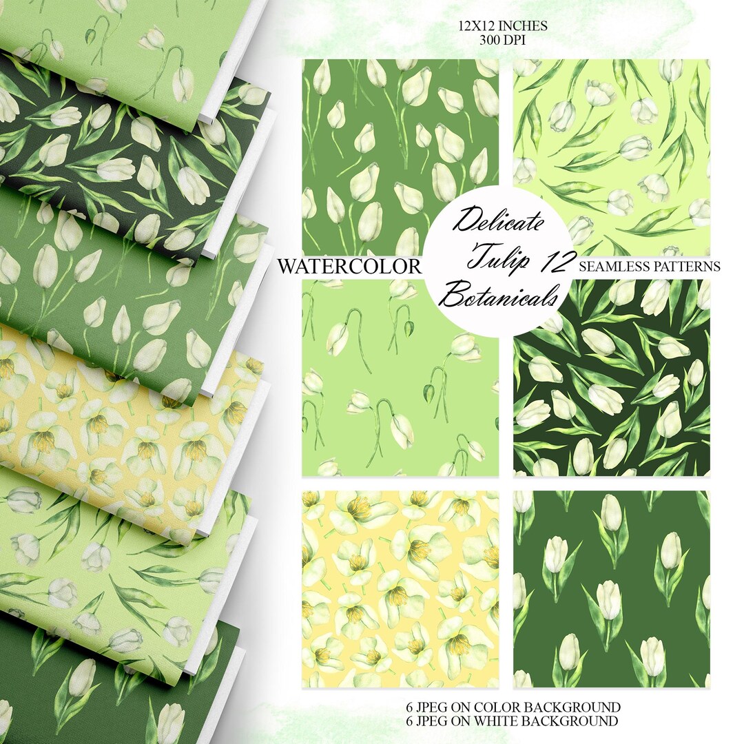 Watercolor Tulip Seamless Patterns, Spring Floral Digital Paper (12x12 ...