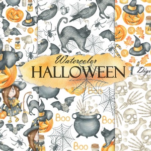 Watercolor Halloween Digital Paper, Halloween Seamless Patterns, Happy Halloween, Scrapbook Pattern Papers, Halloween Background JPG 21