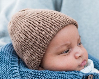 Merino Knit Baby Hat, Earth Toned Baby Neutral Color Knit Baby Beanie, Natural Fiber Brown Baby Beanie, Gender Neutral Baby Shower Gift,