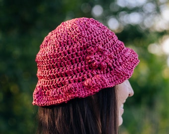 Raffia Hat, Lightweight Summer Hat, Crochet Raffia Hat, Handmade Summer Hat, Purple Raffia Hat, Red Raffia Hat, Summer Sun Hat, Pont Neuf