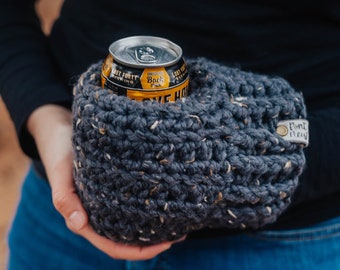 Knit Beer Mitt, Crochet Beer Mitt, Grey Beer Mitt, Drink Mitten, 21st Birthday Gift, Birthday Gift for Dad, Men's Birthday Gift