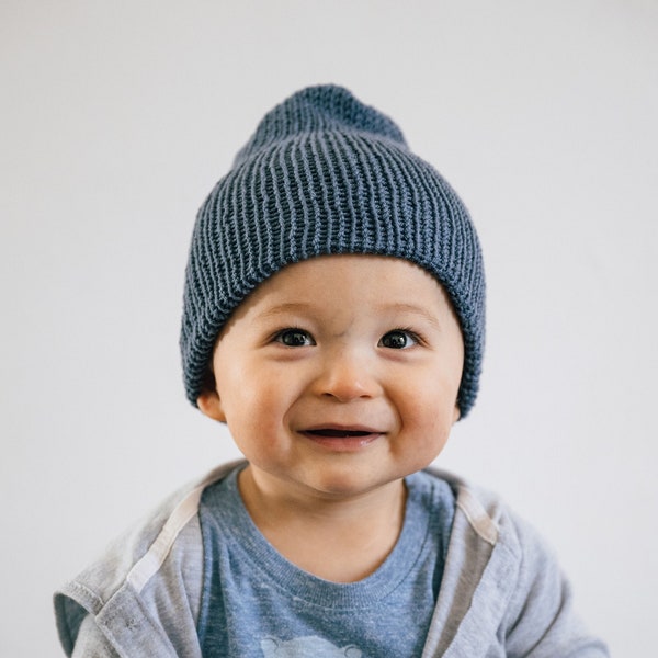 Merino Knit Baby Hat, Denim Blue Baby Color Knit Baby Beanie, Natural Fiber Baby Beanie, Gender Neutral Baby Shower Gift,