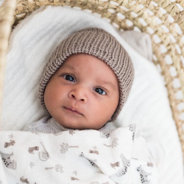 Merino Knit Baby Hat, Earth Toned Baby Neutral Color Knit Baby Beanie, Natural Fiber Brown Baby Beanie, Gender Neutral Baby Shower Gift,