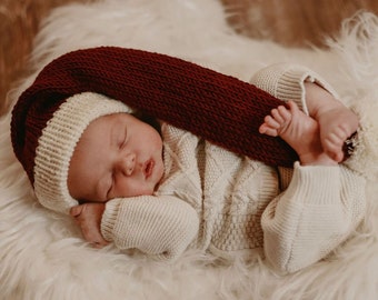 Baby Santa Hat, Long Santa Hat, Newborn Photo Prop, Newborn Santa Hat, Infant Santa Hat, Merino Wool Santa Hat