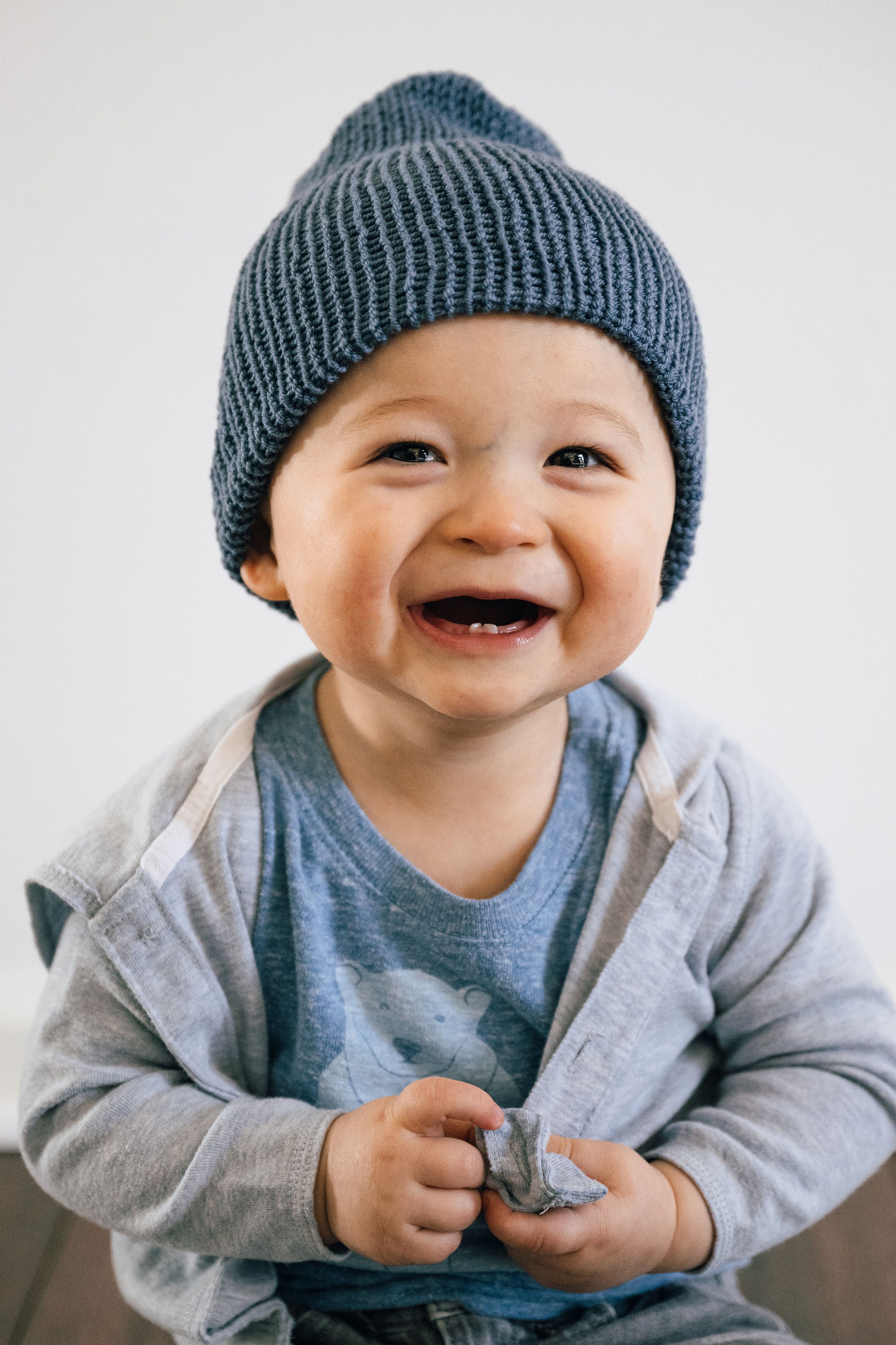 Merino Knit Baby Hat, Denim Blue Baby Color Knit Baby Beanie