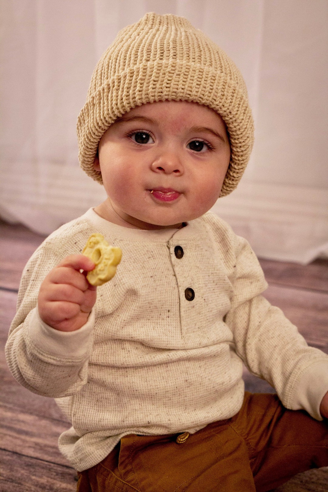 Merino Knit Baby Hat, Beige Baby Hat, Neutral Color Knit Baby Beanie
