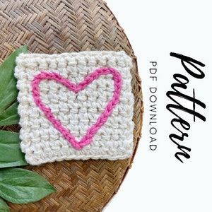 Crochet Heart Coaster Pattern, Crochet Heart Pattern, Thermal Stitch Coaster Pattern, Crochet Valentine&#39;s Day Gift, Crochet Mug Rug