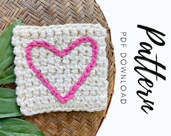 Crochet Heart Coaster Pattern, Crochet Heart Pattern, Thermal Stitch Coaster Pattern, Crochet Valentine's Day Gift, Crochet Mug Rug