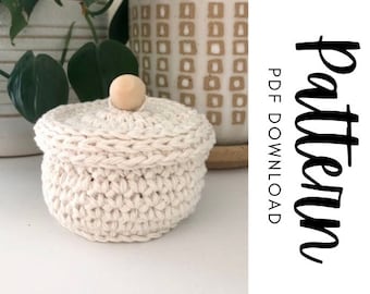 Crochet Trinket Dish Pattern, Small Basket Crochet Pattern, Crochet Basket with Lid Pattern, Crochet Basket Pattern, Boho Crochet Pattern
