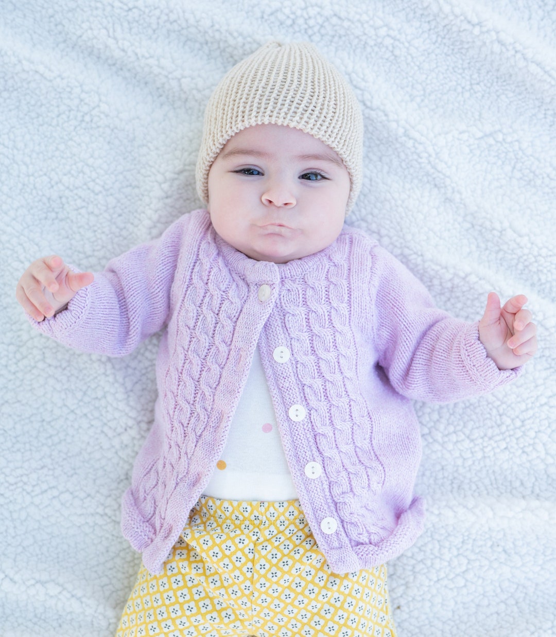Merino Knit Baby Hat, Light Beige Baby Beanie, Knit Girl Hat, Knit Baby