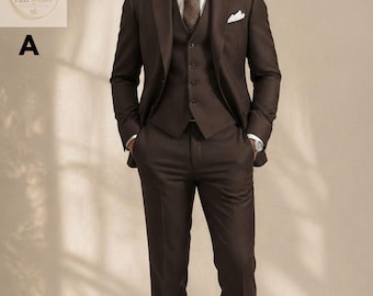 Men's Custom Fit 3-Piece Suit: Wedding, Business, Formal Party Wear Clothing