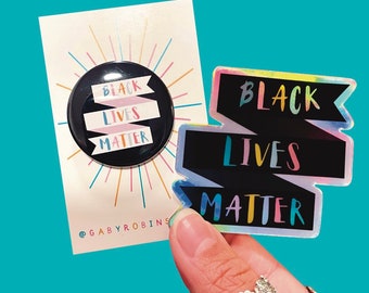 Holographic BLM Sticker & Badge Pin | Vinyl Sticker | Laptop Phone Waterbottle Decal | Black Lives Matter | Clothes Bags Jacket Accessories