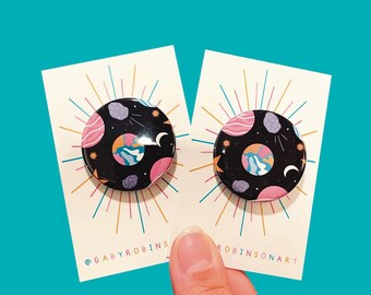 Space Badge | Clothes Bags Jacket Accessories | Stars Planets Moon Astrology Celestial Witchy Badge | Stationery Gift Decorations Button Pin