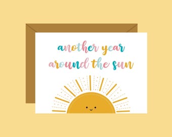 Another Year Around The Sun Card | Birthday Party Anniversary Occasions | Rainbow Sun Celebrations