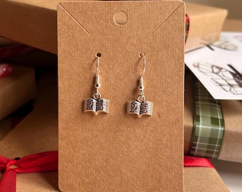 Silver Book Earrings | Bookish Gift Book Lover | Gift for Her Stocking Filler Jewellery Dangly Earrings Christmas Gift Secret Santa Booktok